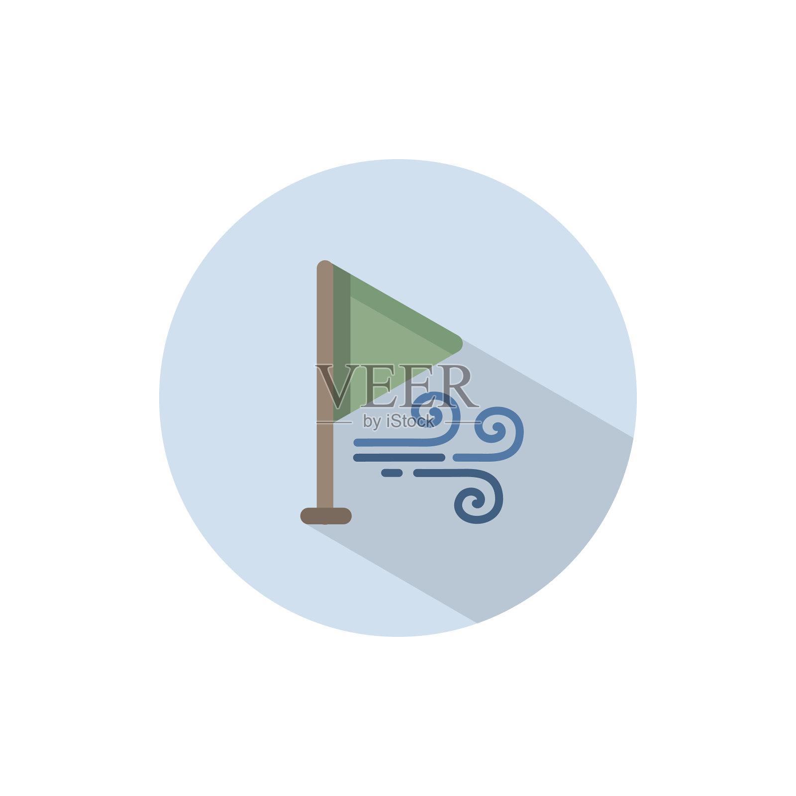 风向和绿色旗帜上的平坦图标插画图片素材