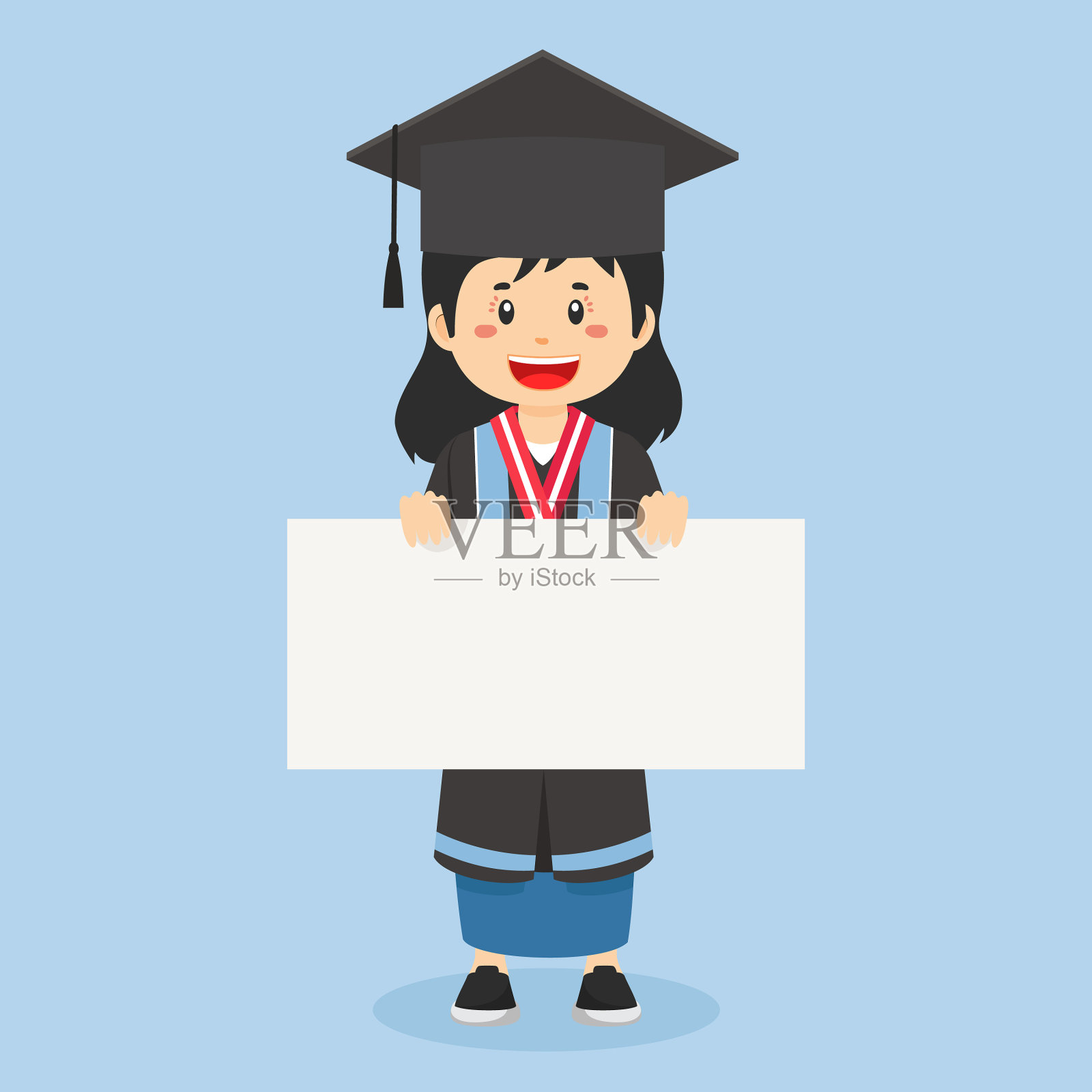 研究生女生手持空白板插画图片素材