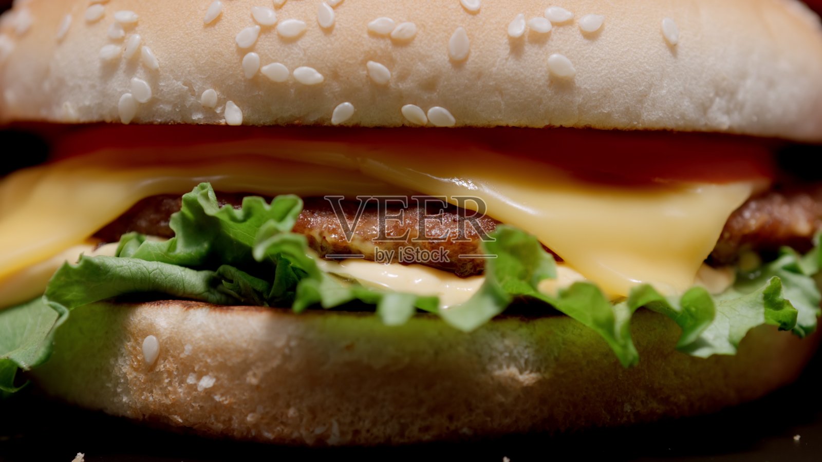 宏:多汁大汉堡，特写照片摄影图片