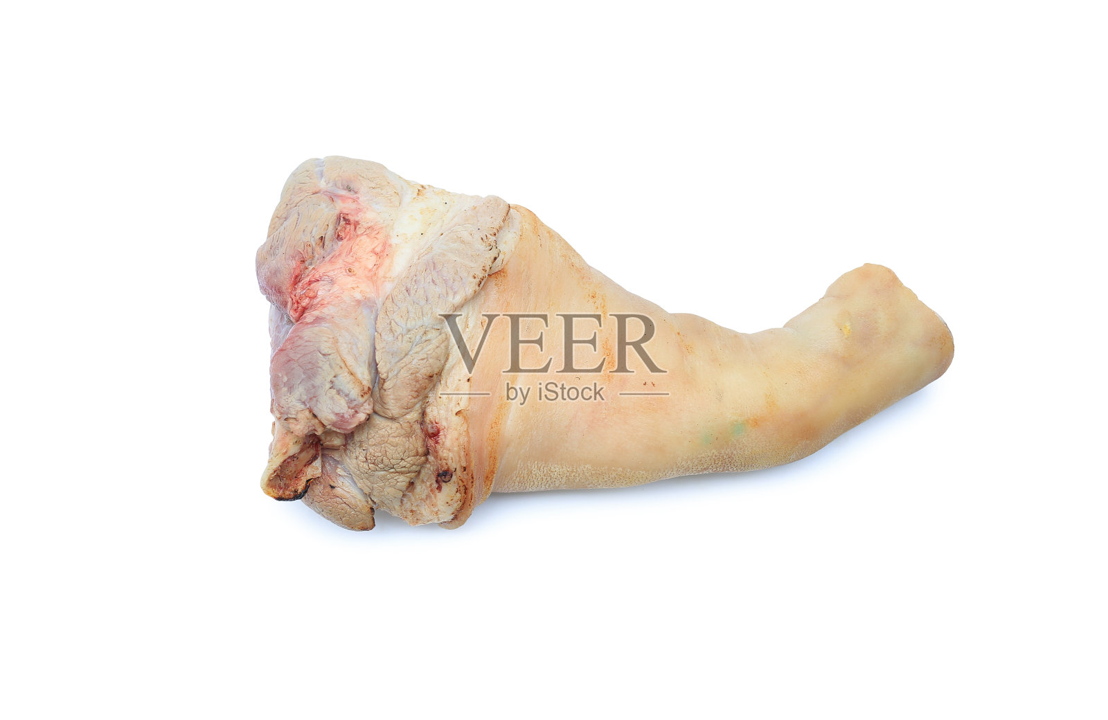 在白色背景上隔离的猪肉生关节。照片摄影图片