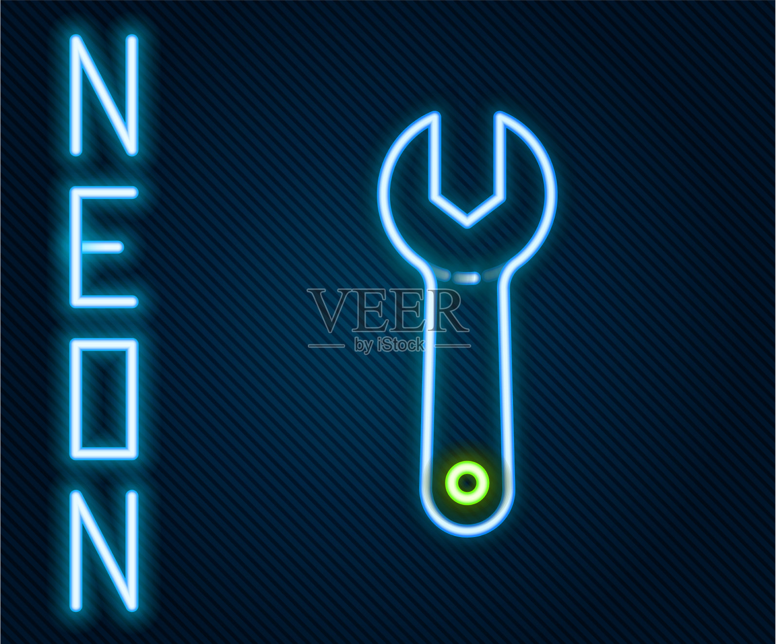发光的霓虹灯线扳手扳手图标隔离插画图片素材