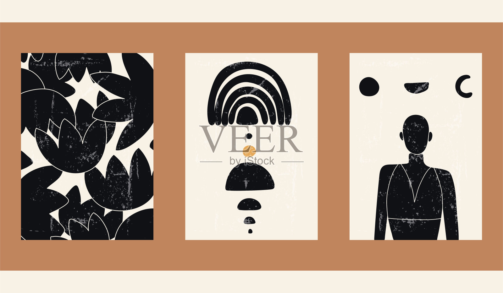 时尚的彩色矢量插图的社交网络，网页设计在复古波西米亚风格。插画图片素材