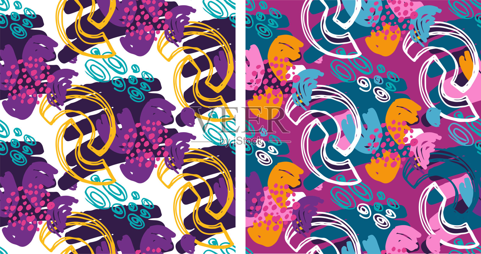 创意涂鸦艺术无缝模式与不同的形状和纹理。拼贴画。向量插画图片素材