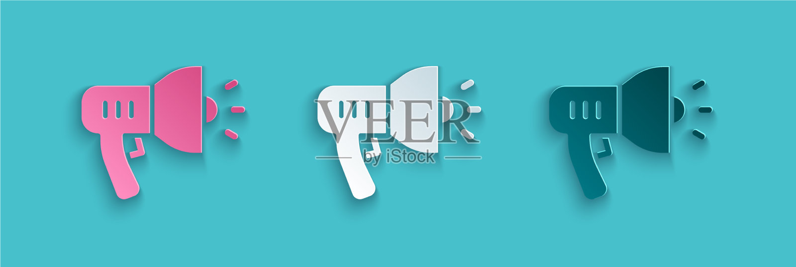 剪纸警察扩音器图标孤立在蓝色插画图片素材