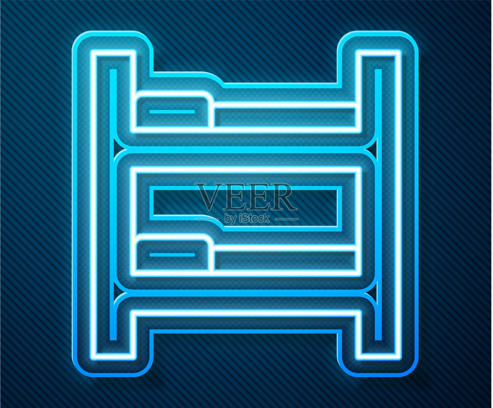 霓虹灯线酒店客房床图标孤立上插画图片素材