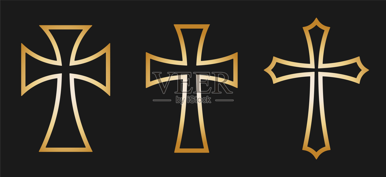 交叉矢量形状符号。基督教的迹象。基督教图标。天主教和新教信仰的标志或形象。日耳曼十字军标签。哥特运动十字架。插画图片素材