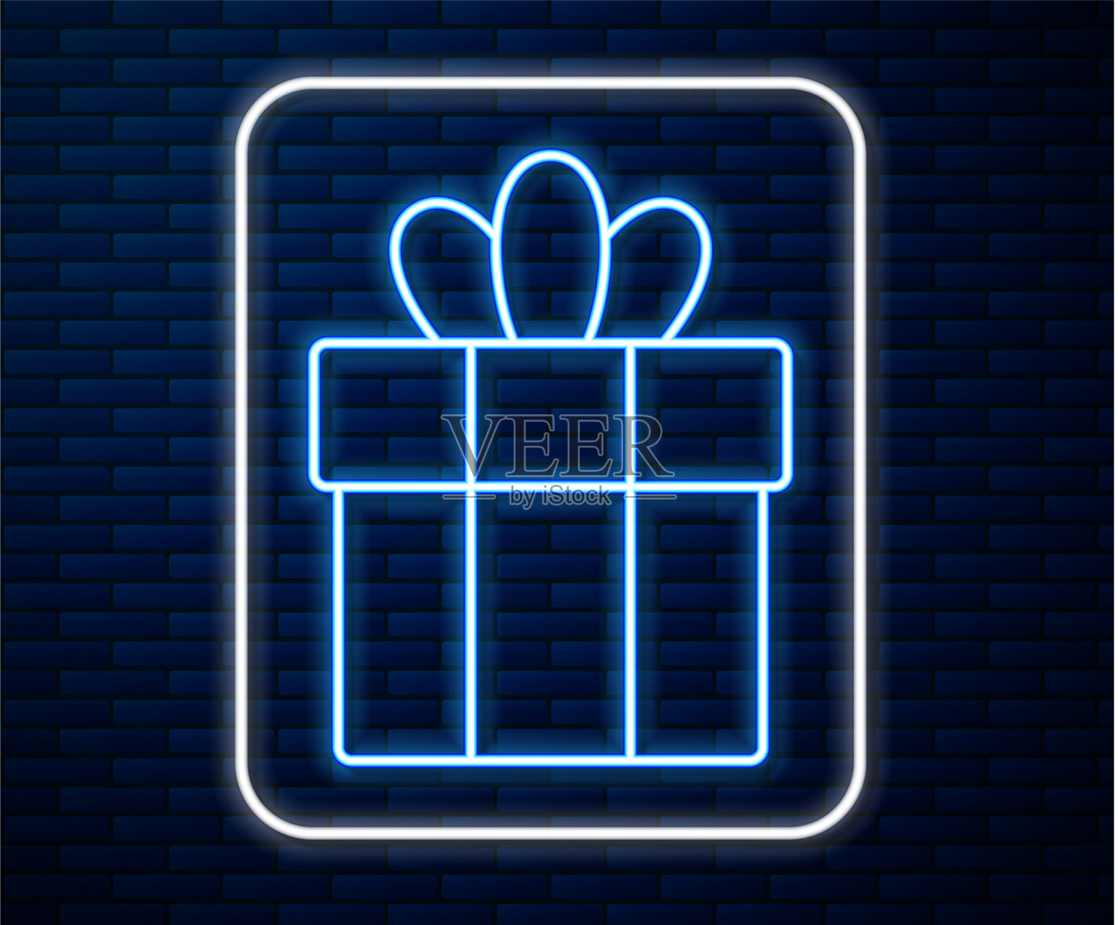 发光的霓虹灯线礼品盒图标孤立的砖插画图片素材