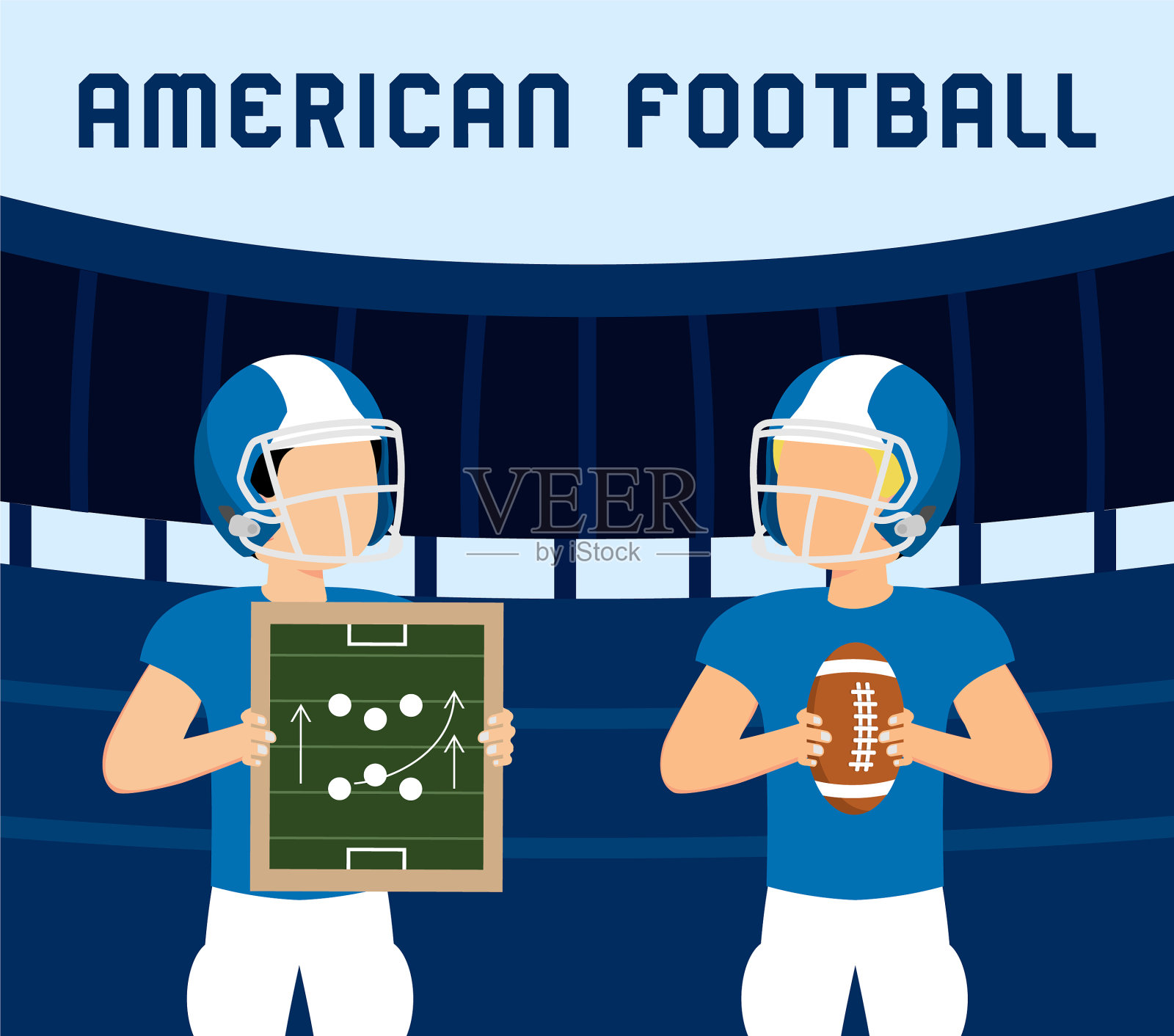 美式足球背景的平面设计插画图片素材