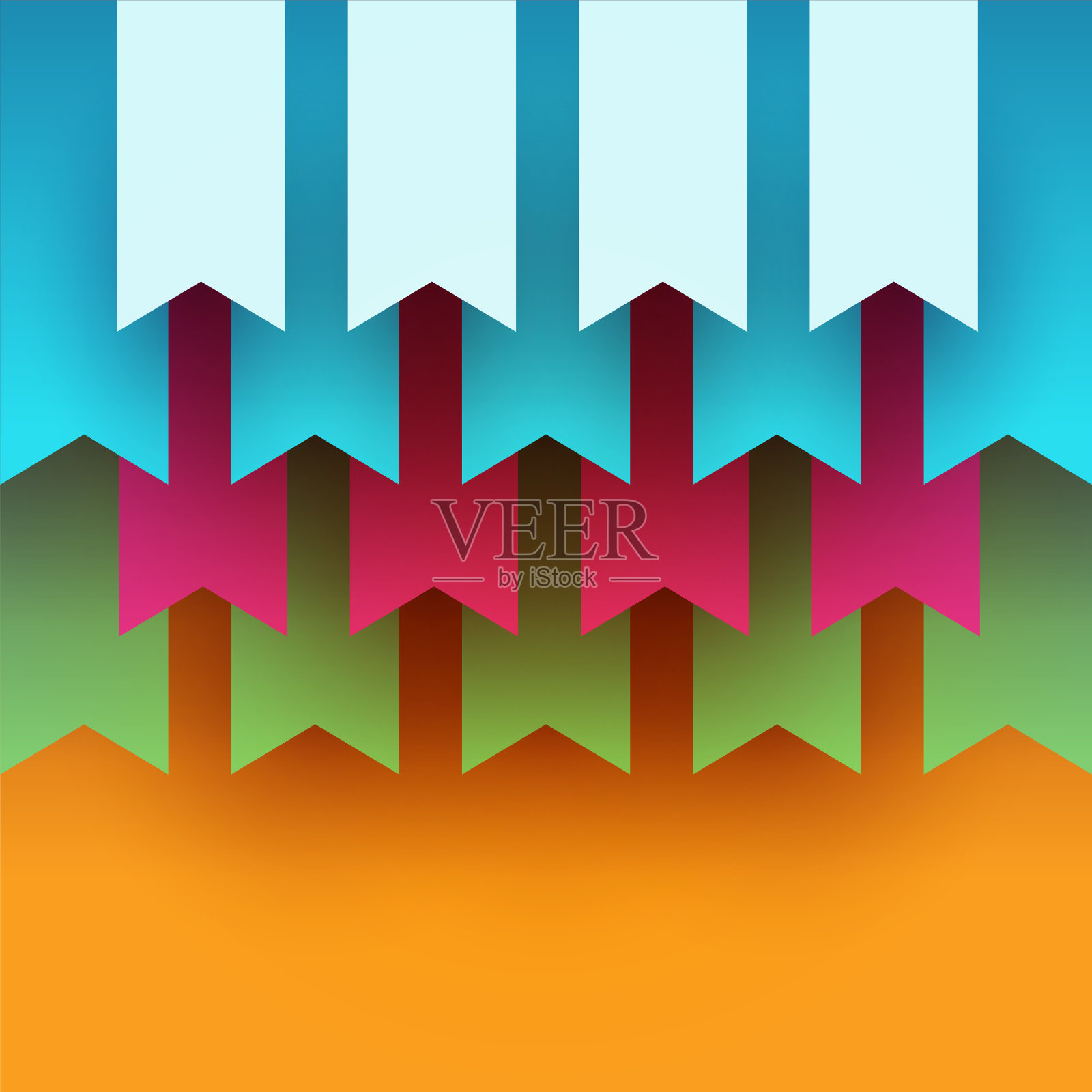 卡通彩旗在现代几何剪纸风格。极简多彩的设计构图。模板背景横幅，邀请，贺卡，封面，海报。矢量插图。插画图片素材