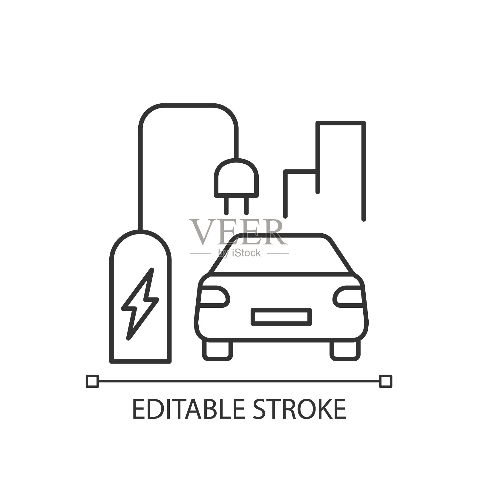 关于街道住宅电动汽车充电线性图标插画图片素材