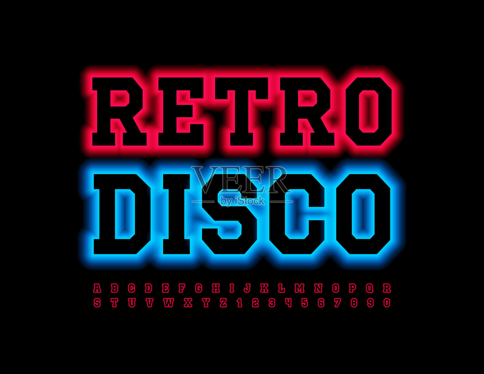 矢量事件传单复古迪斯科与发光的字母和数字插画图片素材