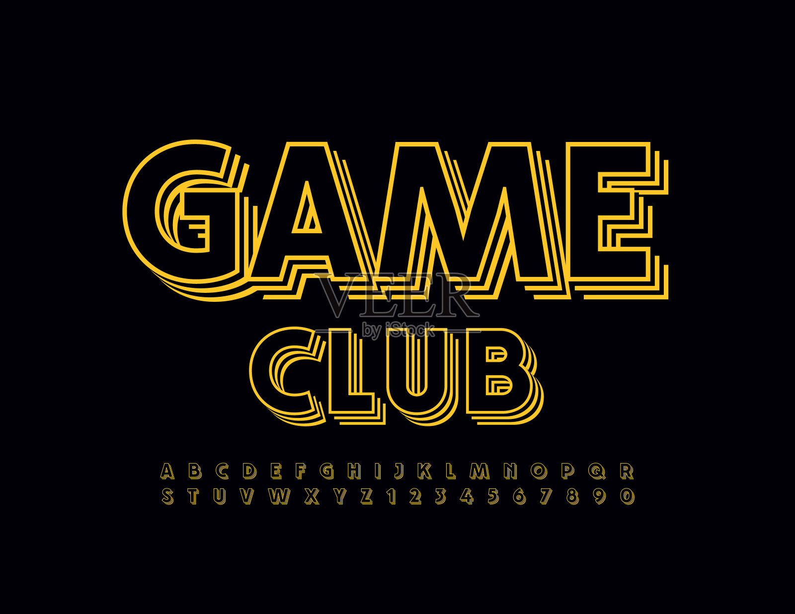 游戏俱乐部明亮的矢量标志。时尚分层字母和数字集插画图片素材