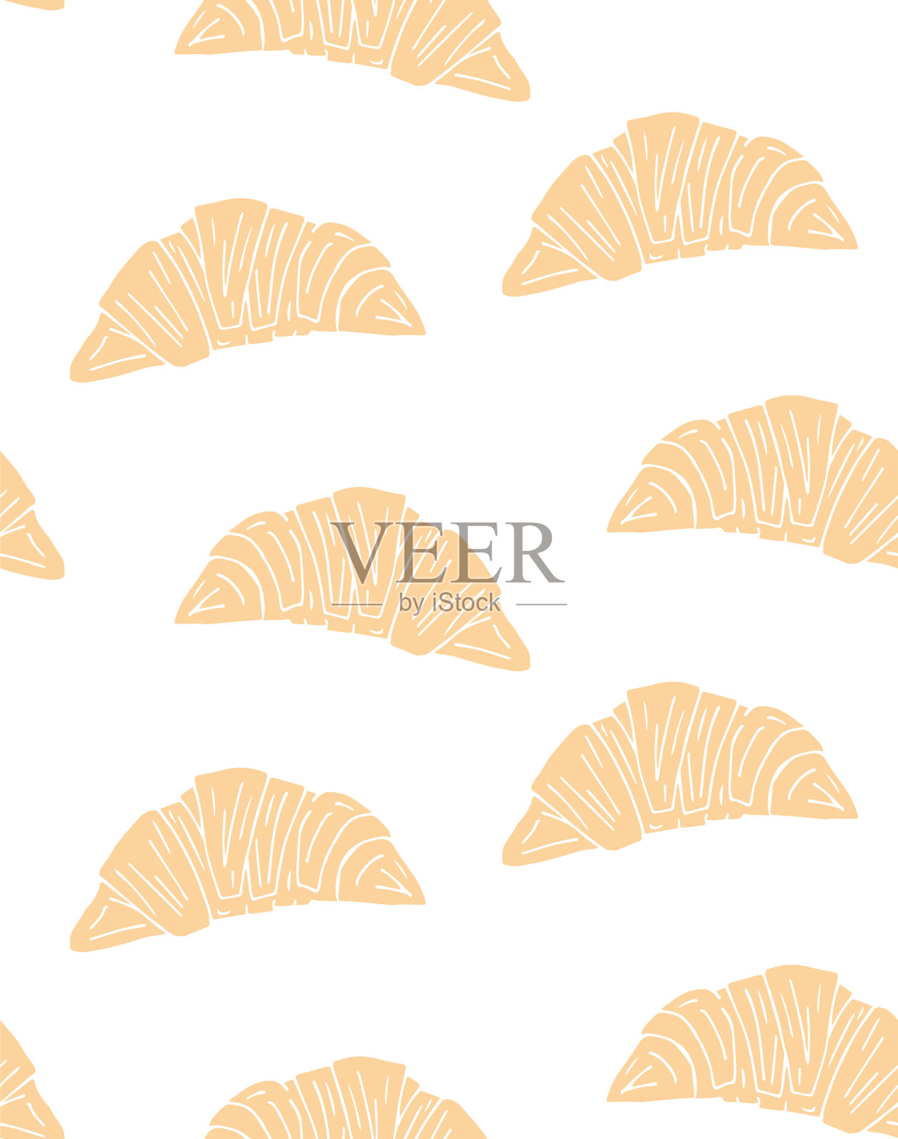 矢量无缝图案手绘涂鸦素描彩色牛角面包插画图片素材