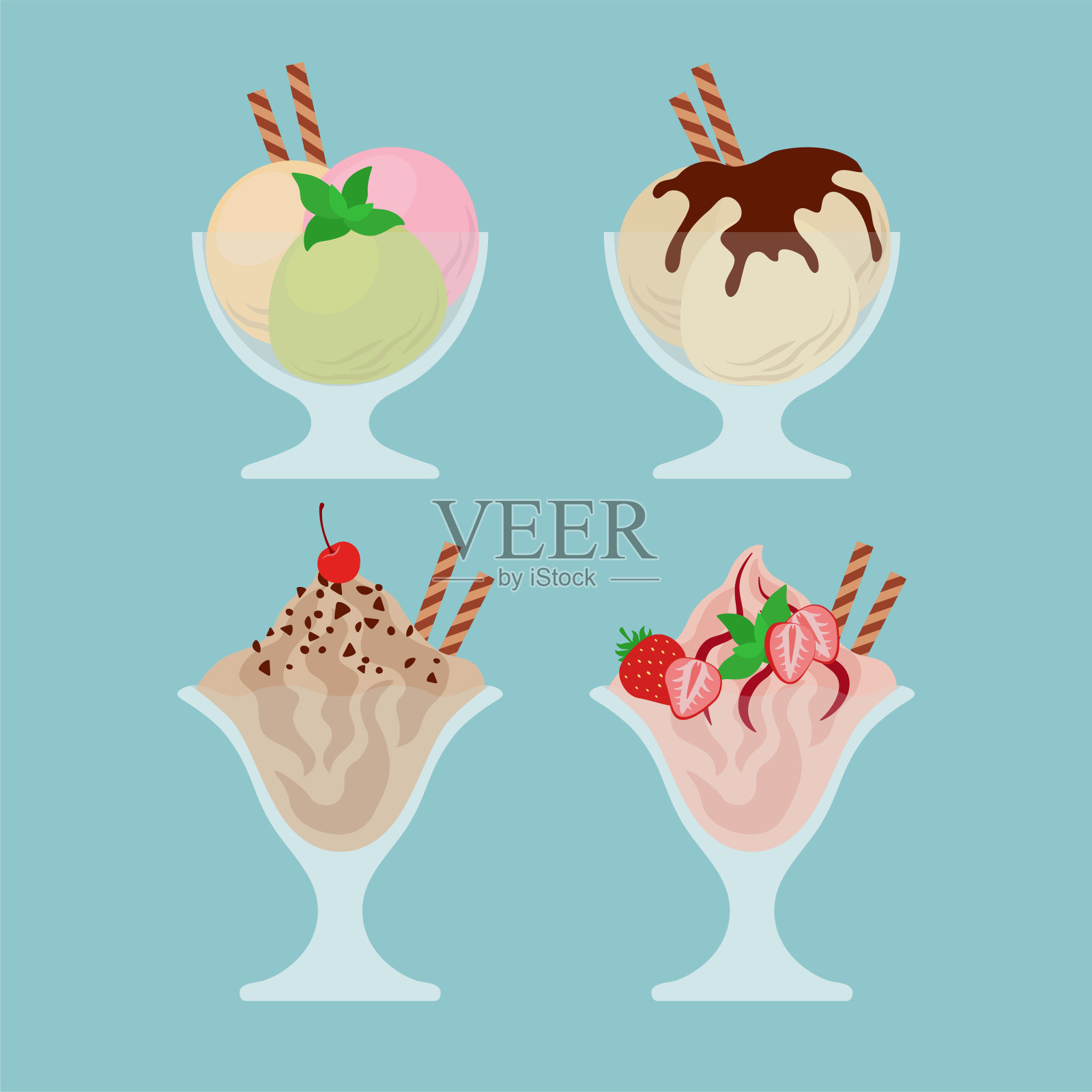 一套多彩的美味冰淇淋。设计元素图片