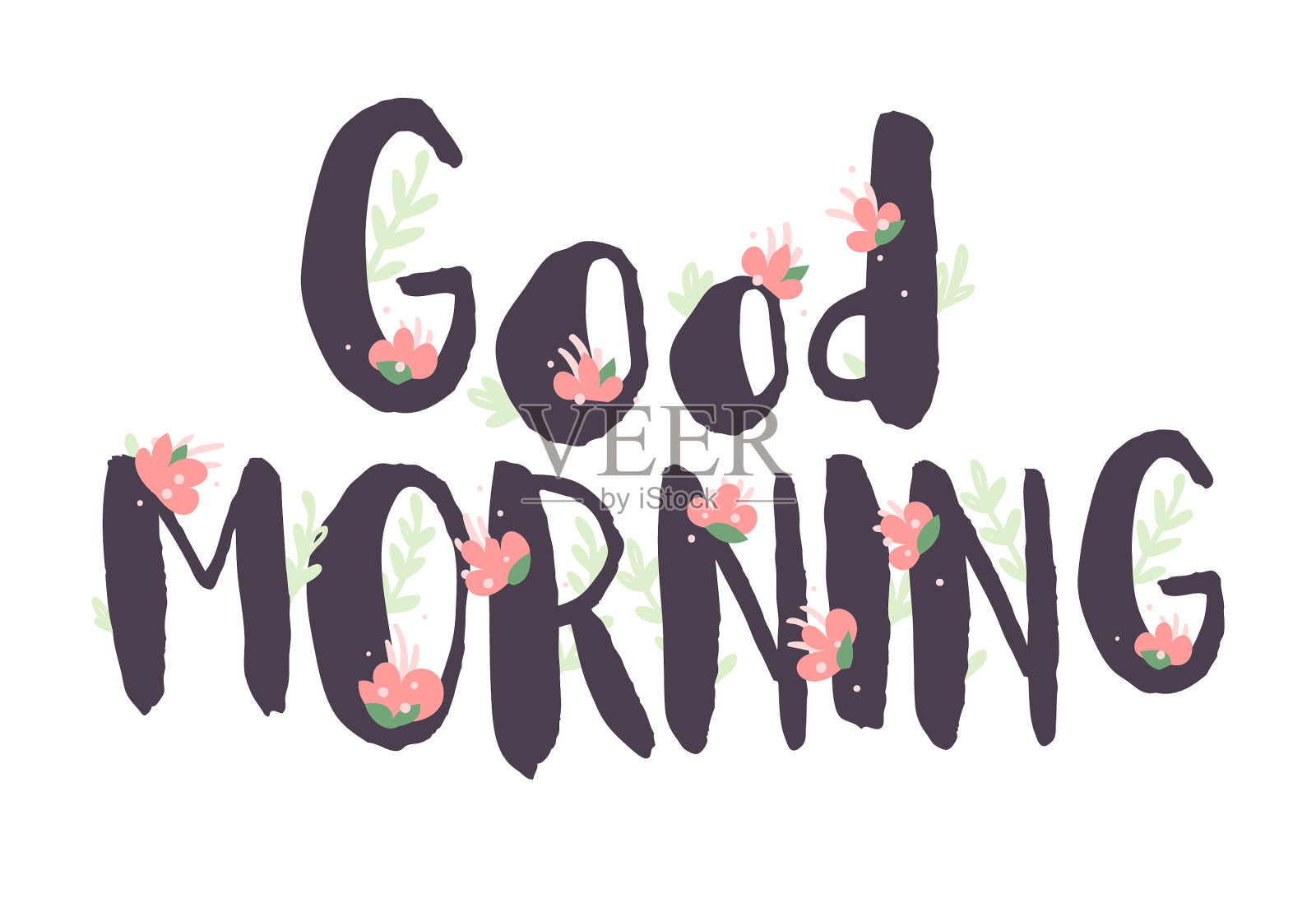 女性字母文字早上好，粉红色插画图片素材