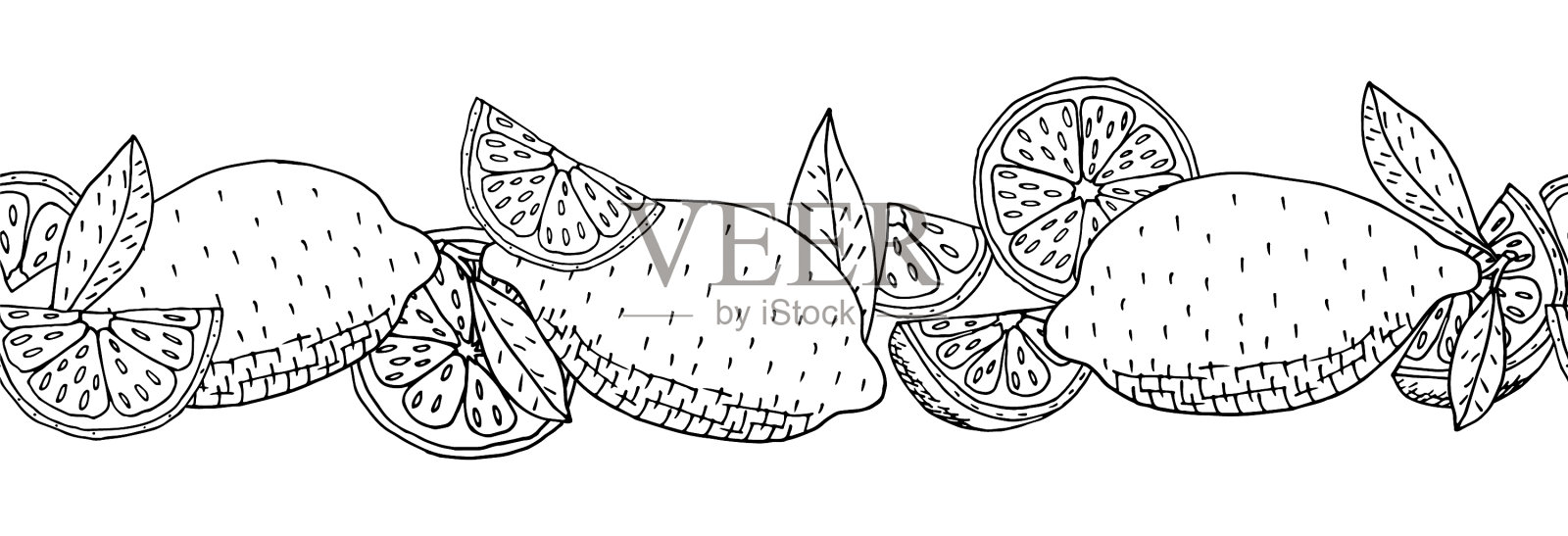 无缝图案柠檬水果手绘插画图片素材