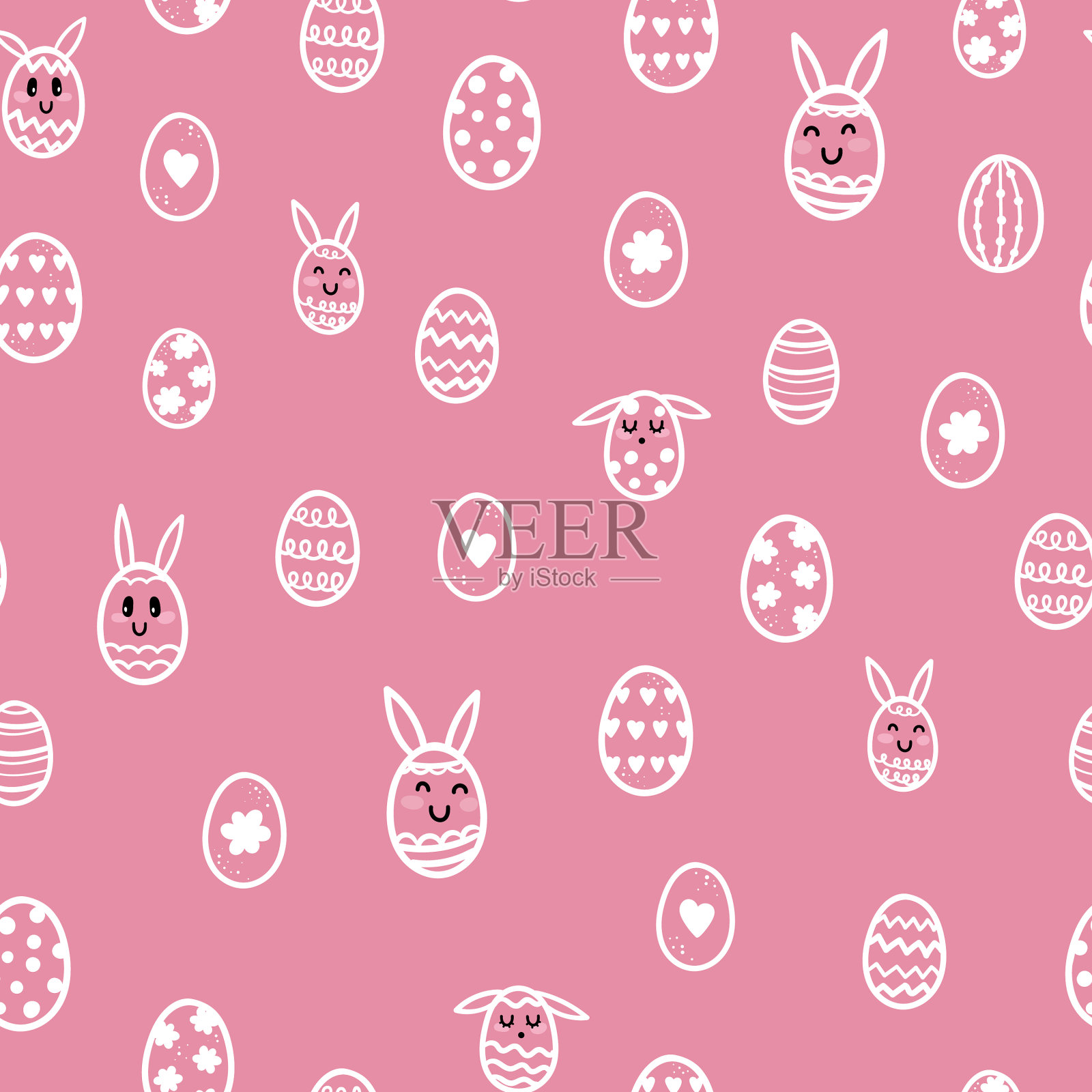 趣味复活节彩蛋无缝图案手绘插画图片素材