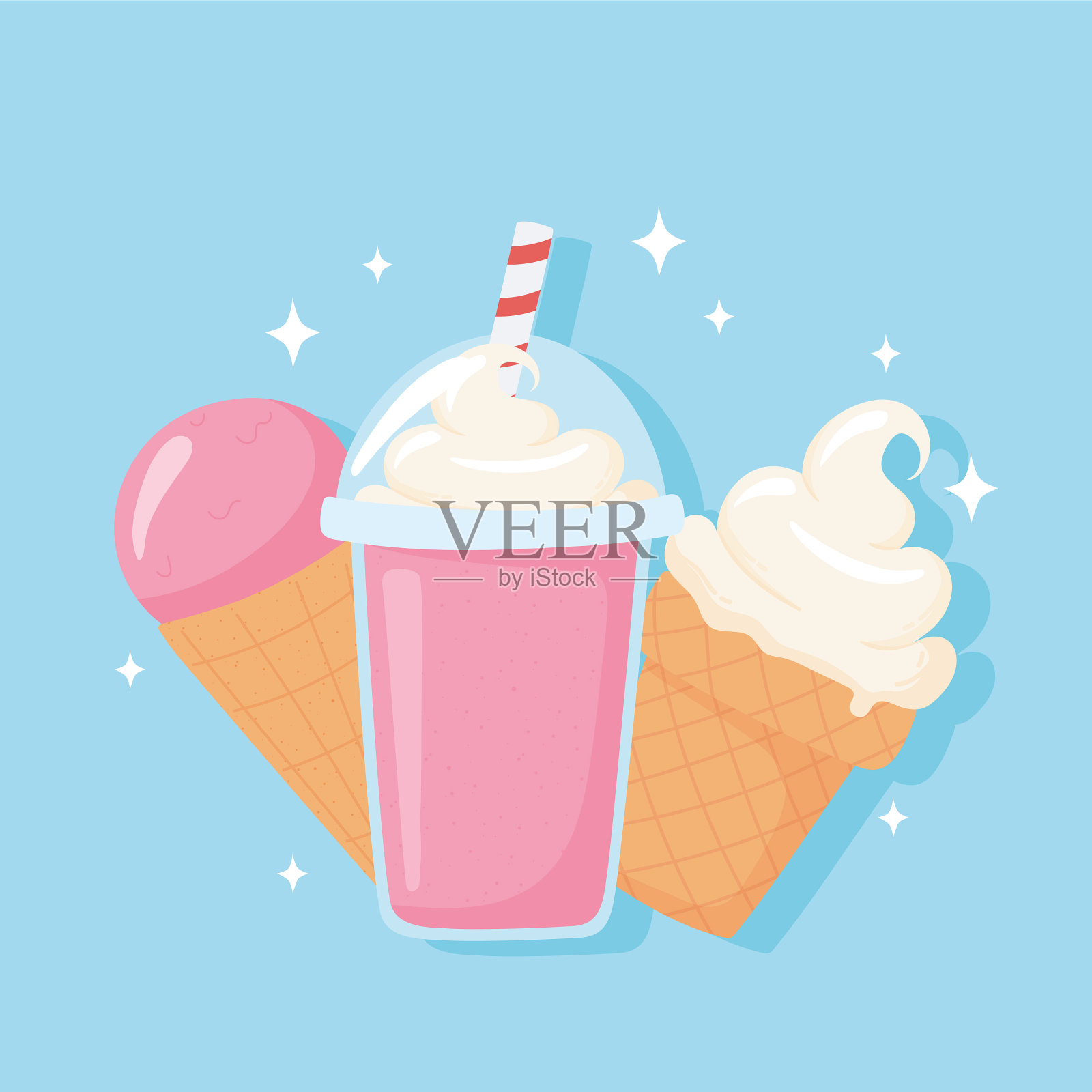 牛奶乳制品卡通图标设置奶昔图标素材