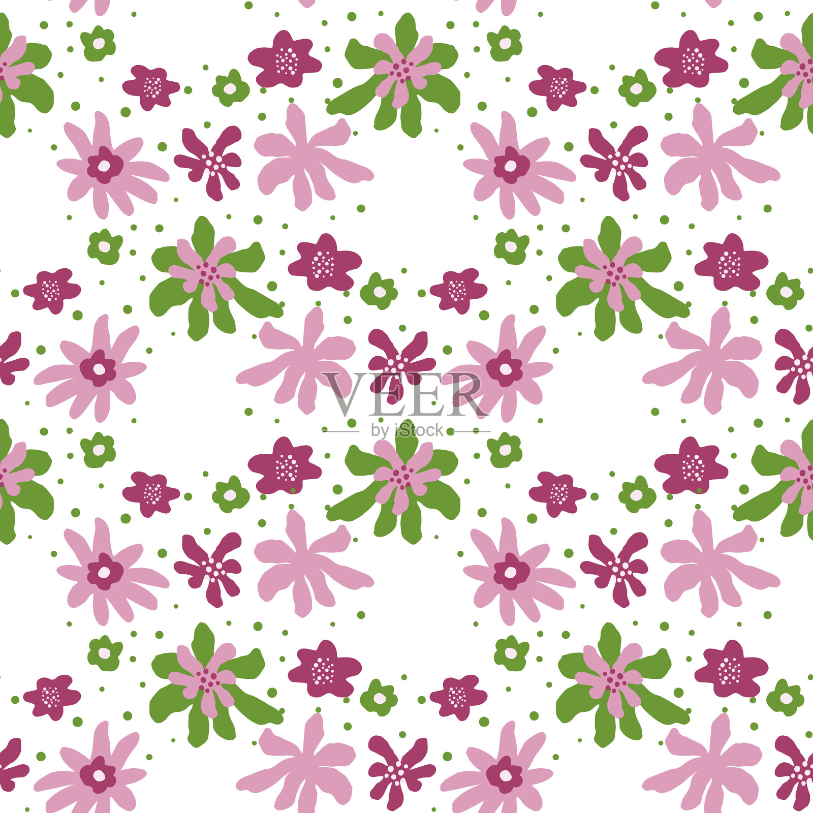 孤立的无缝图案与粉红色和绿色插画图片素材