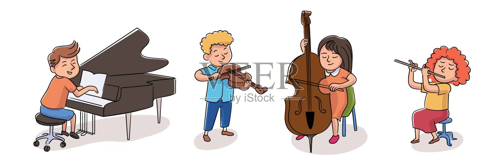 儿童管弦乐队音乐家设置孤立的白色插画图片素材
