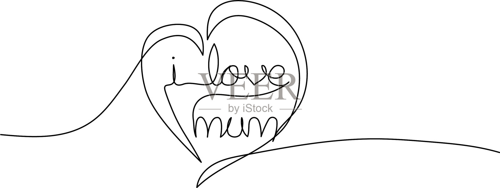 我爱妈妈用连续的线条画心形符号设计元素图片