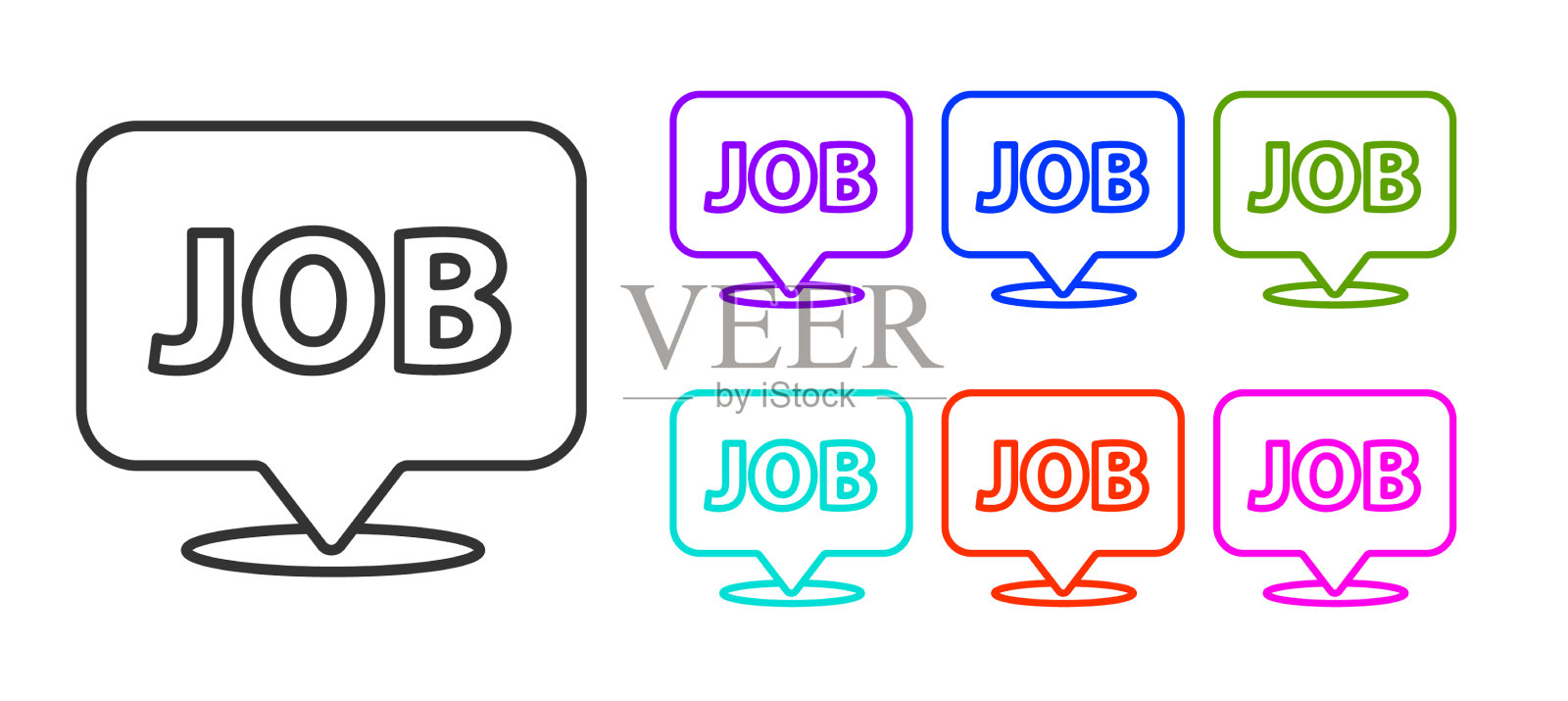 黑线语音气泡与工作图标隔离插画图片素材