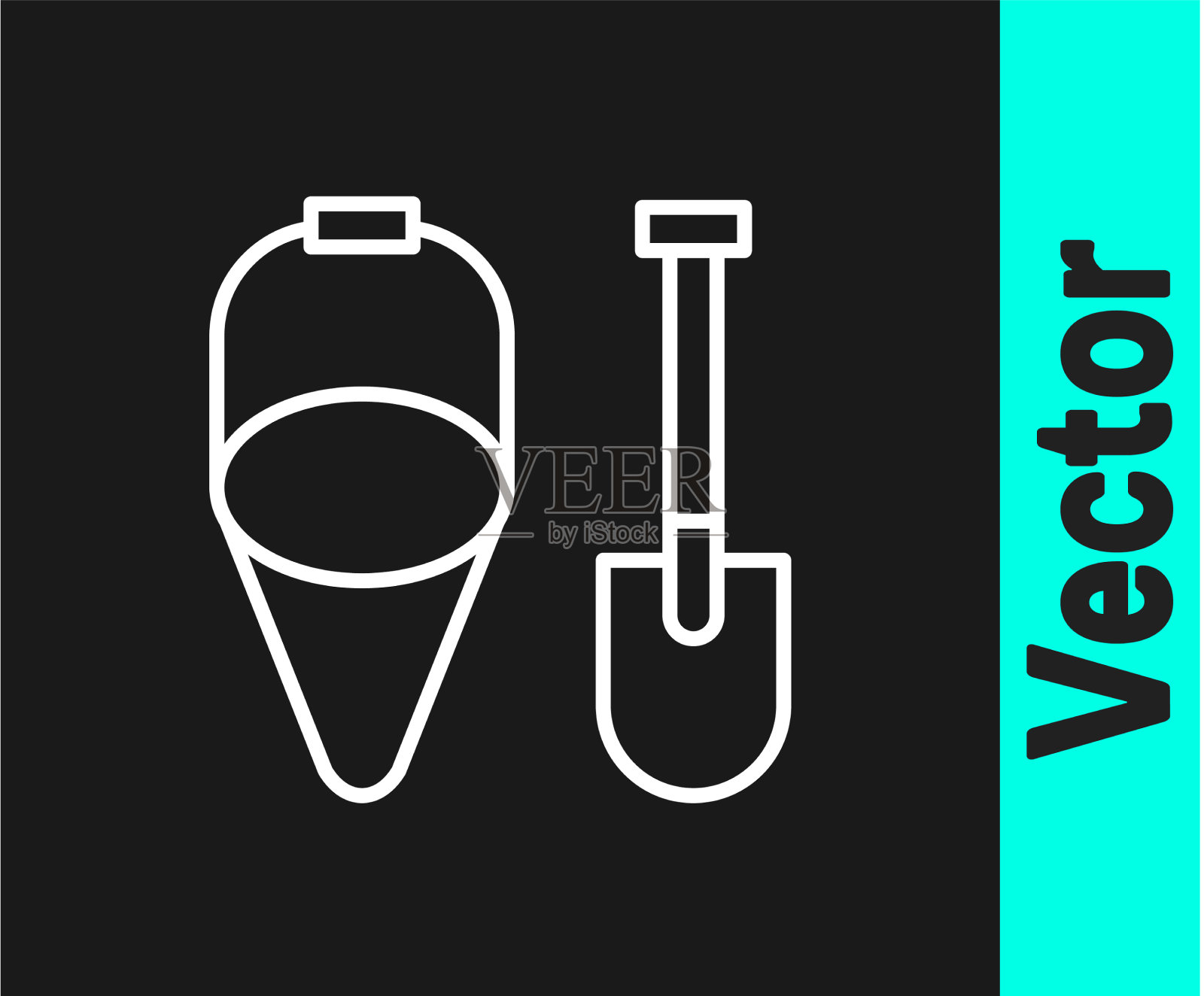 白线火铲和锥桶图标插画图片素材