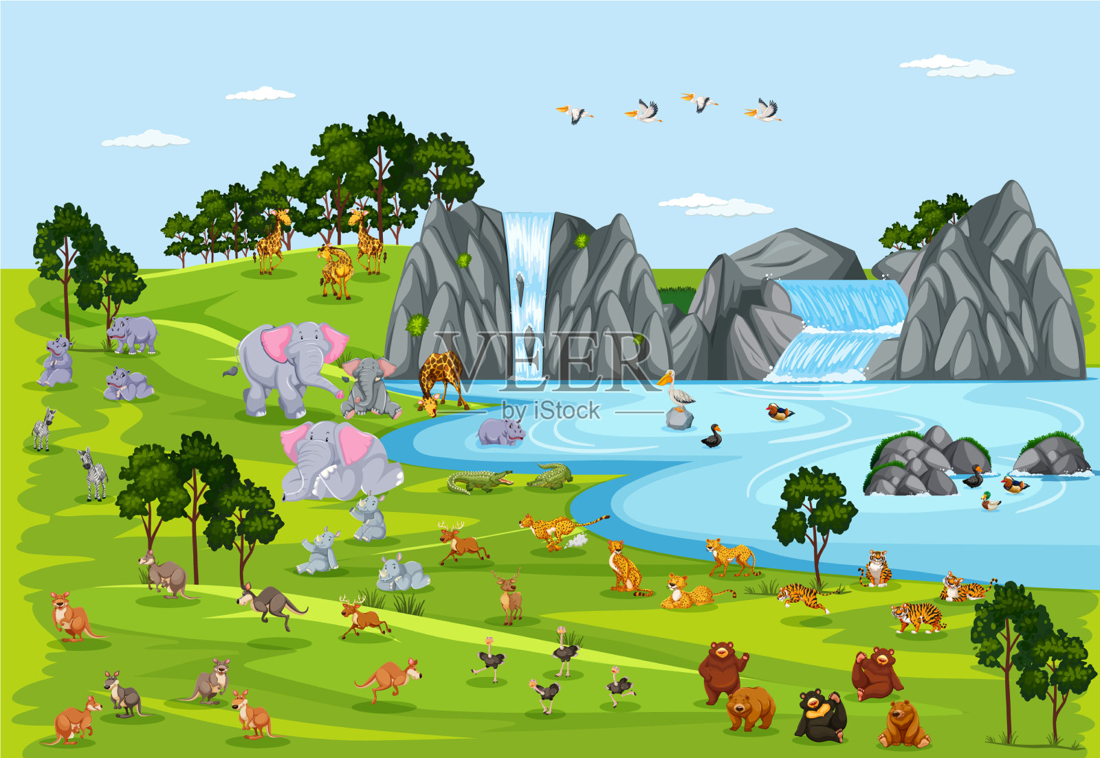 野生动物或野生动物在自然景观插画图片素材