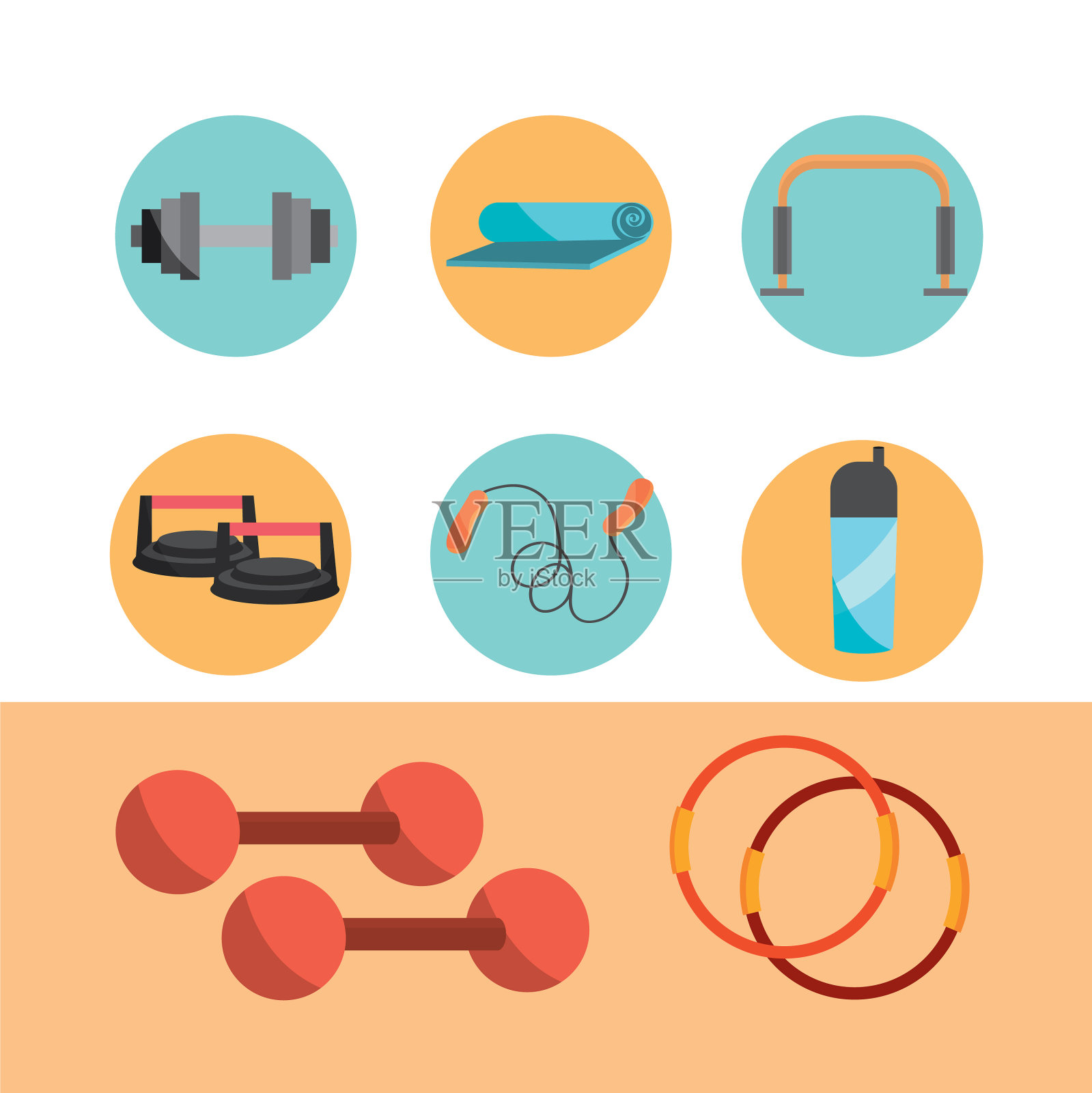 健身房运动器材图标收藏杠铃插画图片素材