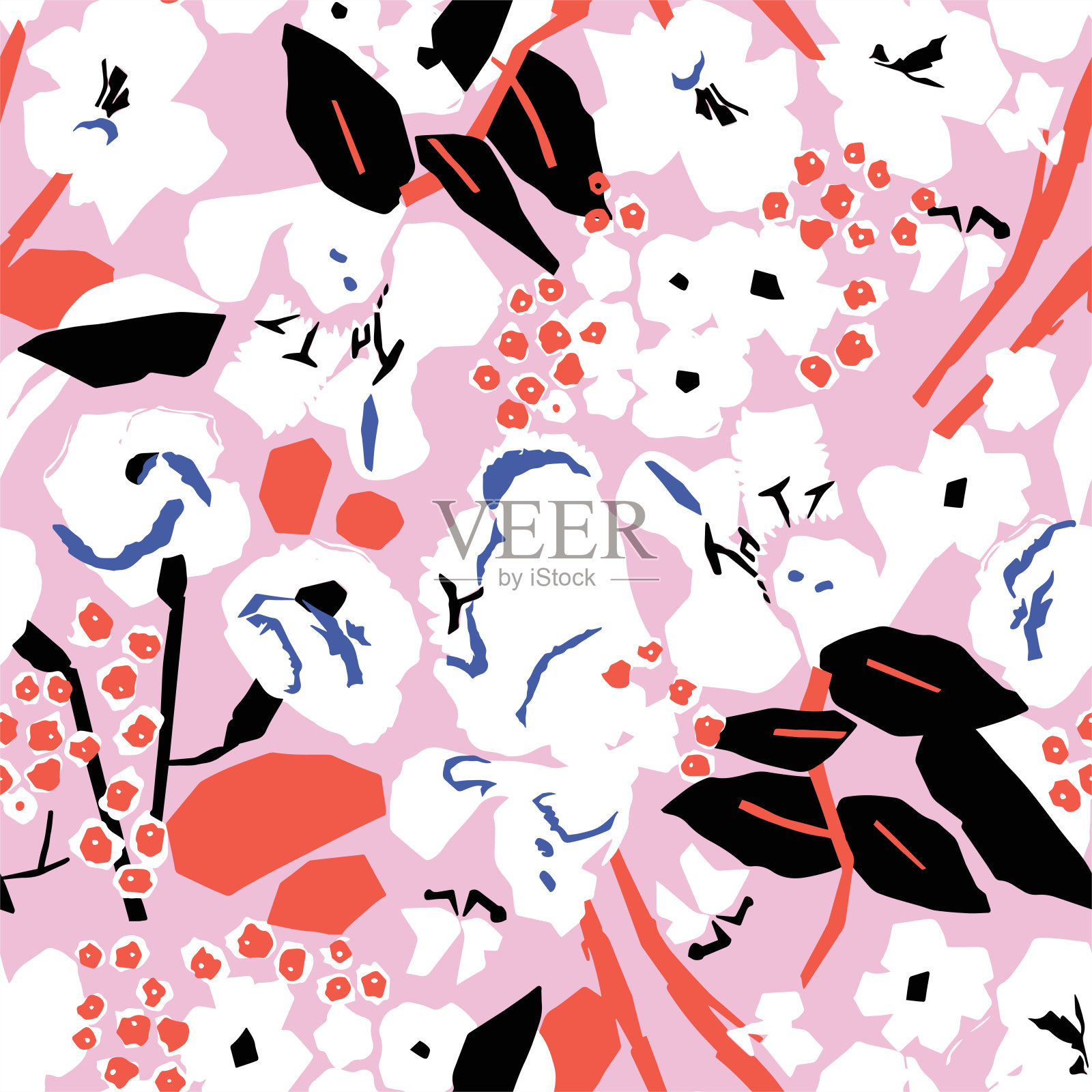 向量现代，简单和当代花卉形状插图主题无缝重复模式插画图片素材