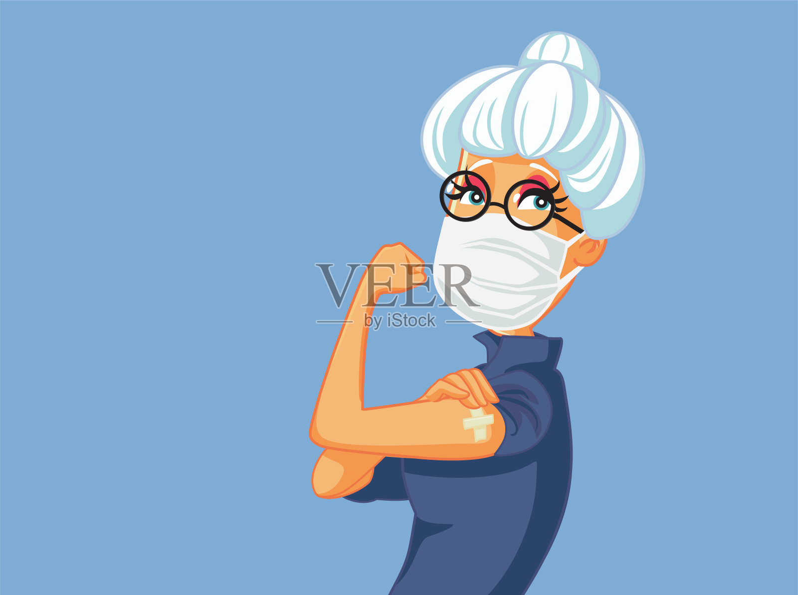 老年妇女展示接种疫苗的手臂插画图片素材