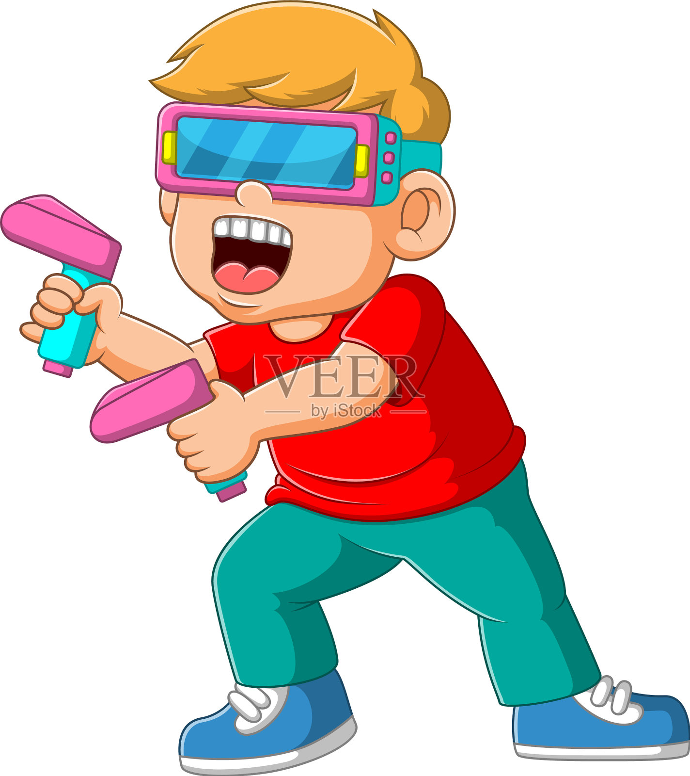 男孩用枪玩虚拟游戏设计元素图片