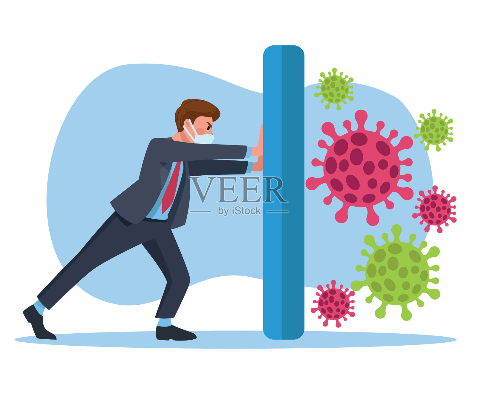 商人戴着医用口罩抗击新冠肺炎插画图片素材