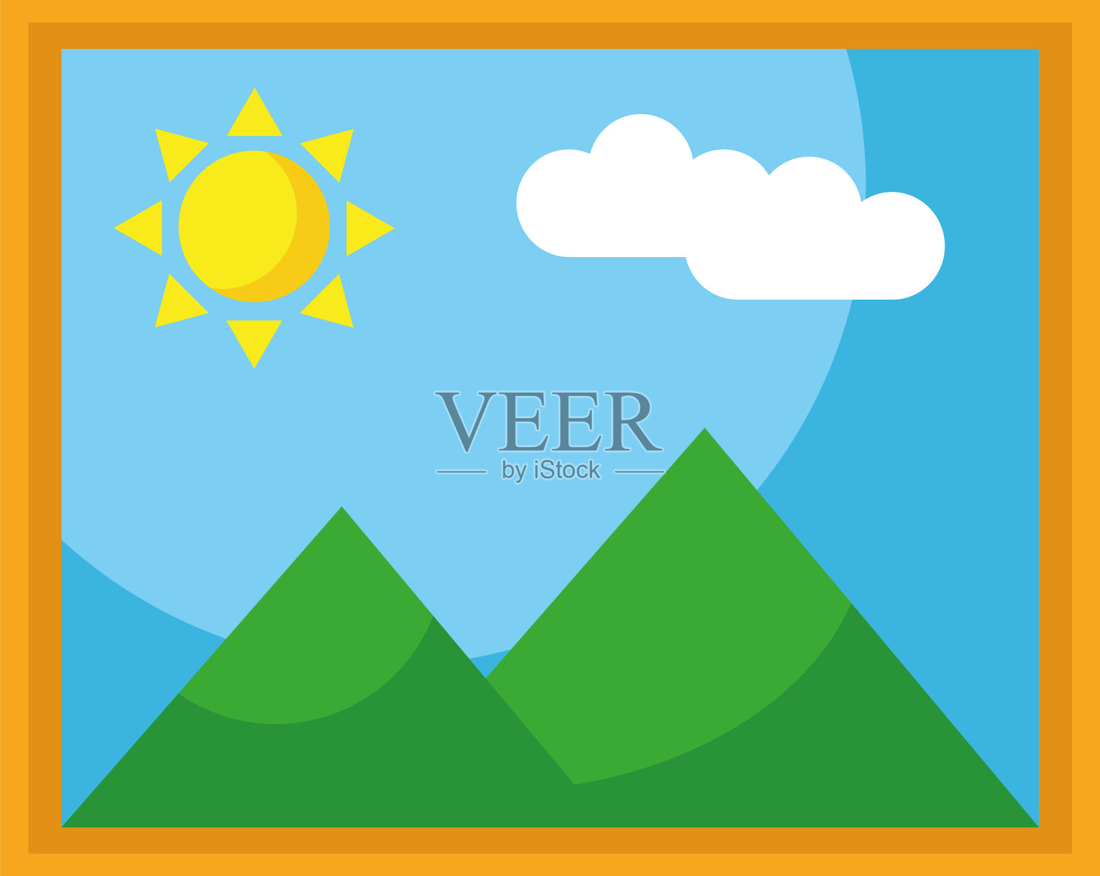 画面以山景和太阳为平景风格插画图片素材