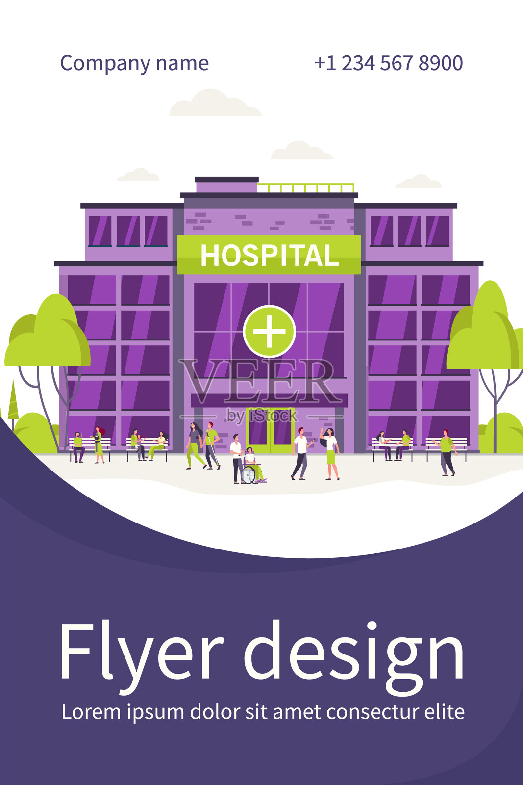 人们在医院大楼里散步或坐着插画图片素材