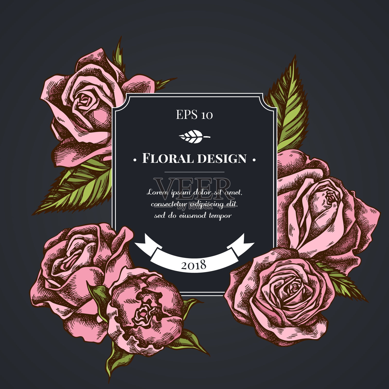 黑色的徽章设计与玫瑰插画图片素材