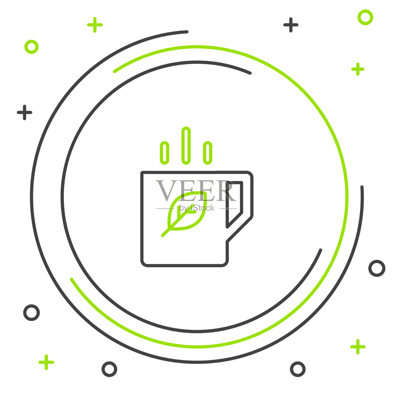 线杯茶和叶子图标孤立在白色插画图片素材