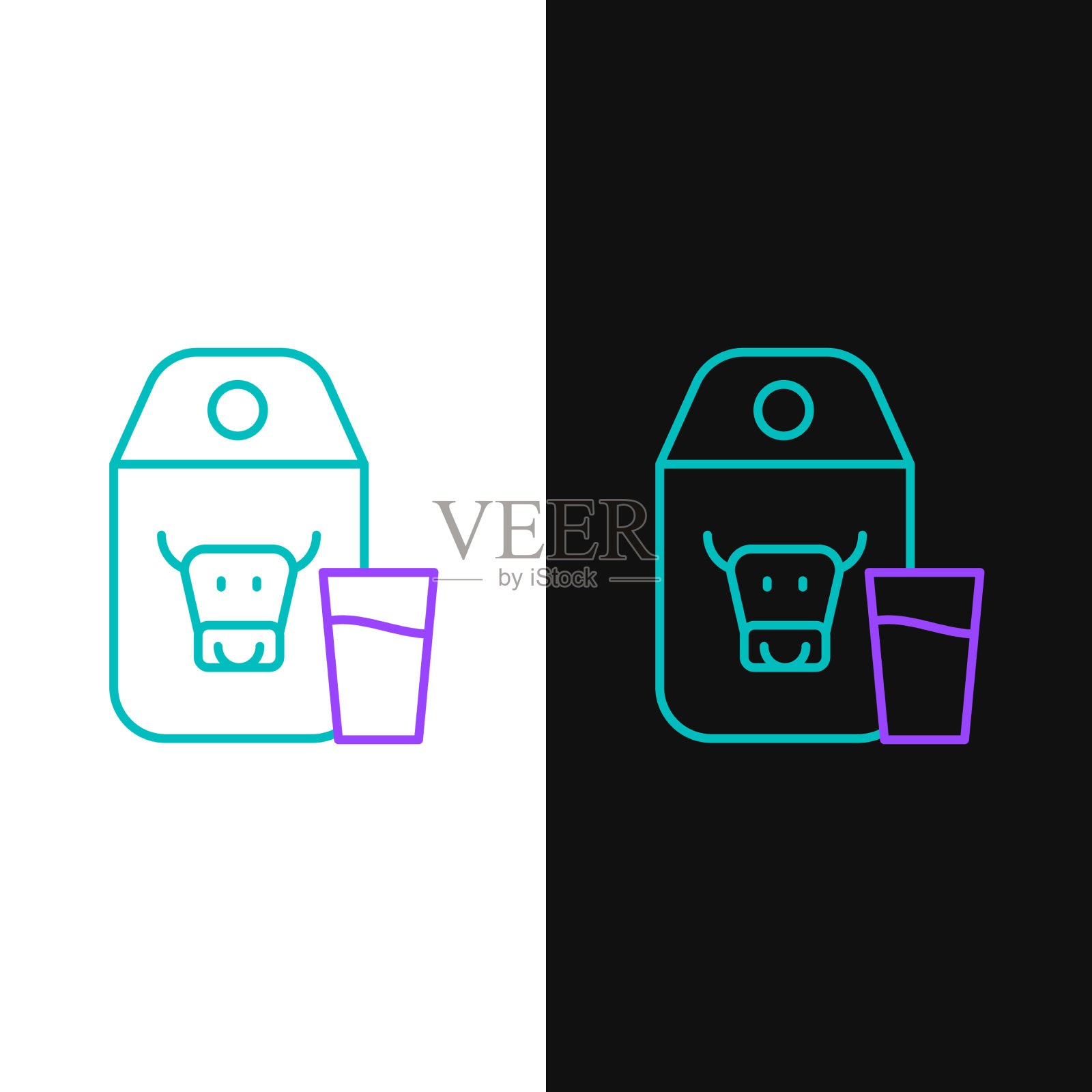 线纸包装的牛奶和玻璃图标插画图片素材