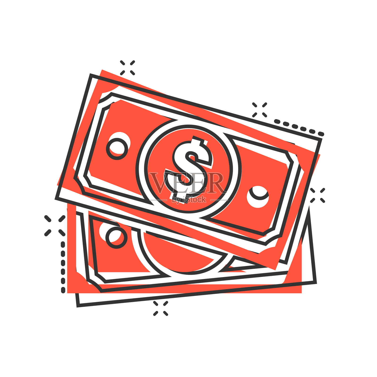 货币纸币的漫画风格图标设计元素图片