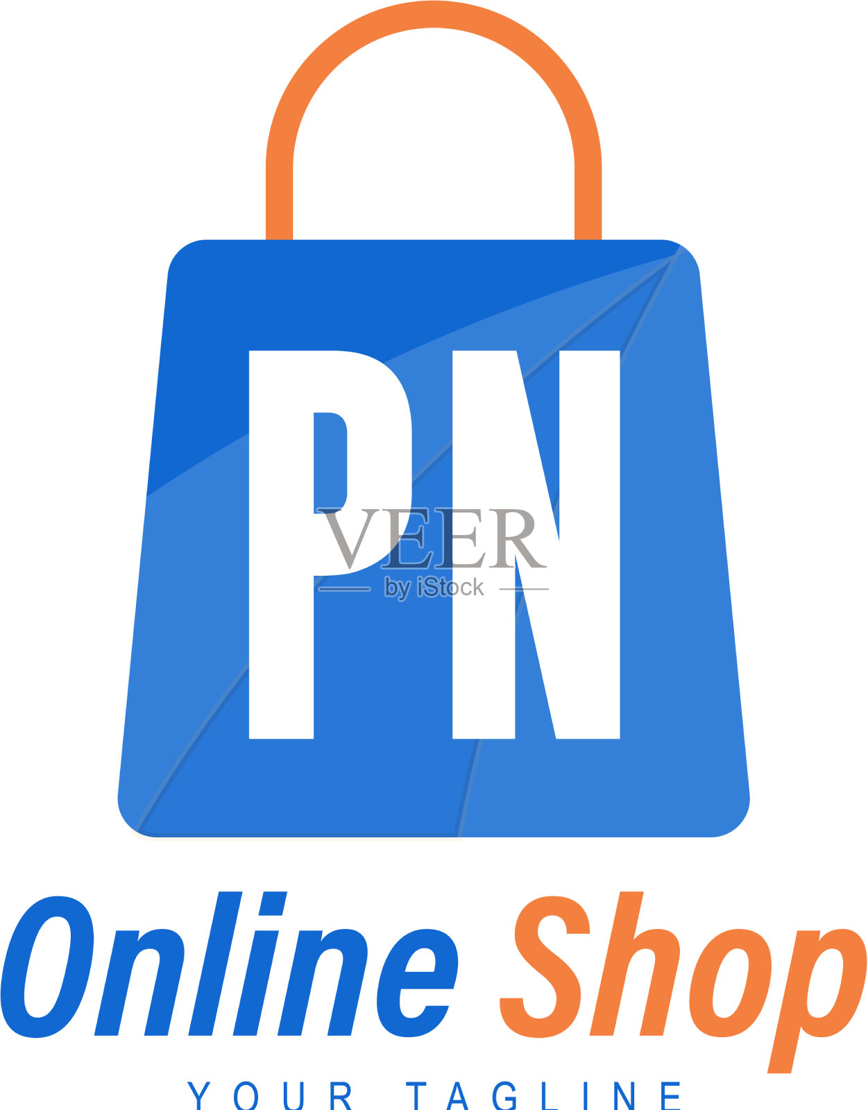 Pn字母标志设计与购物袋图标插画图片素材