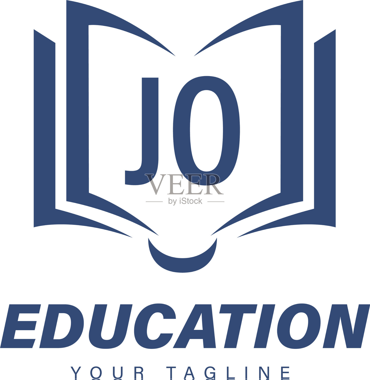 Jo字母标志设计与书籍图标现代插画图片素材