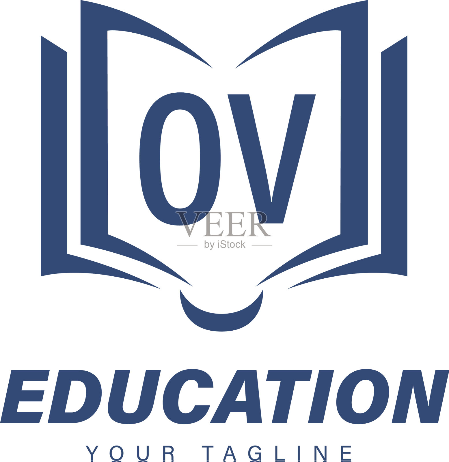 Ov字母标志设计与书图标现代插画图片素材