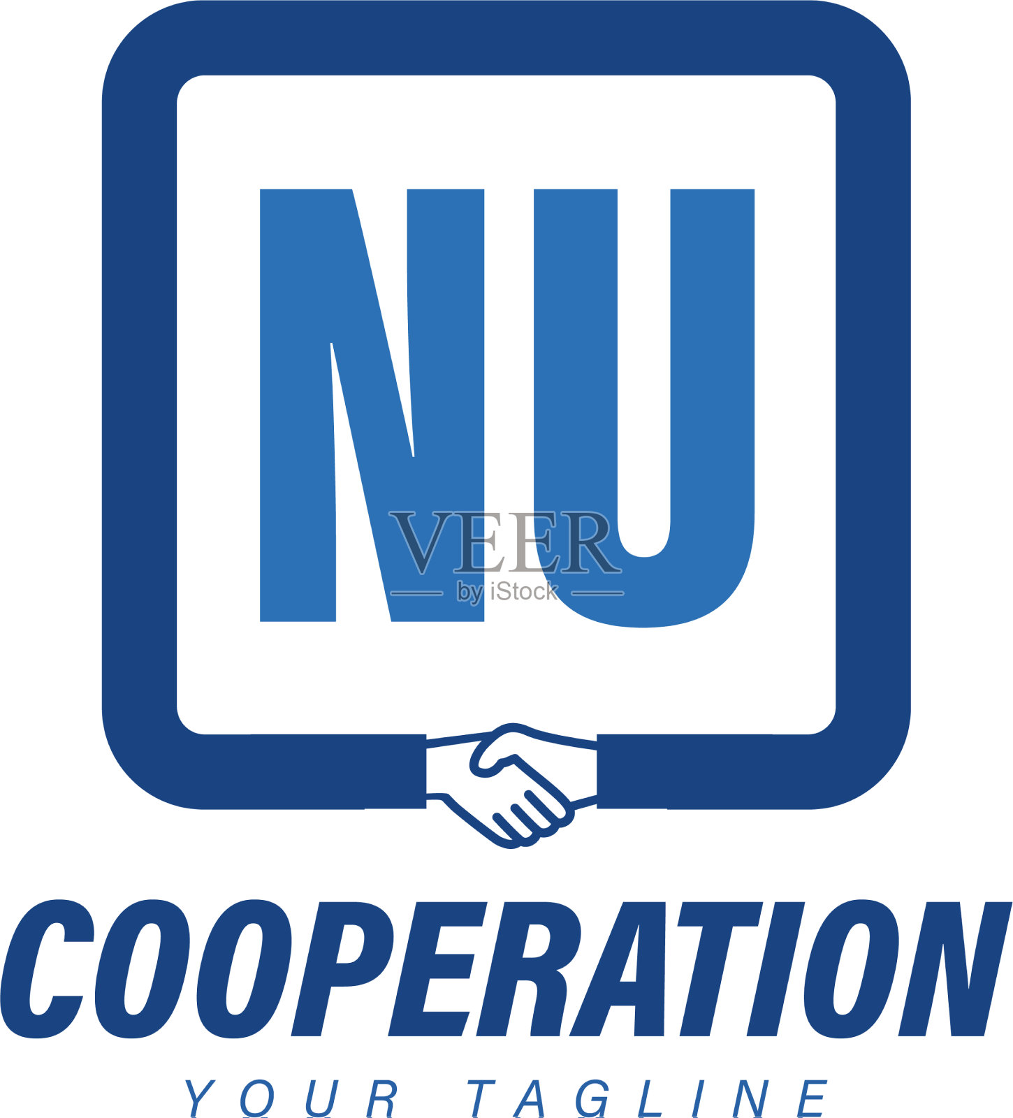 Nu字母标志设计与握手图标现代插画图片素材