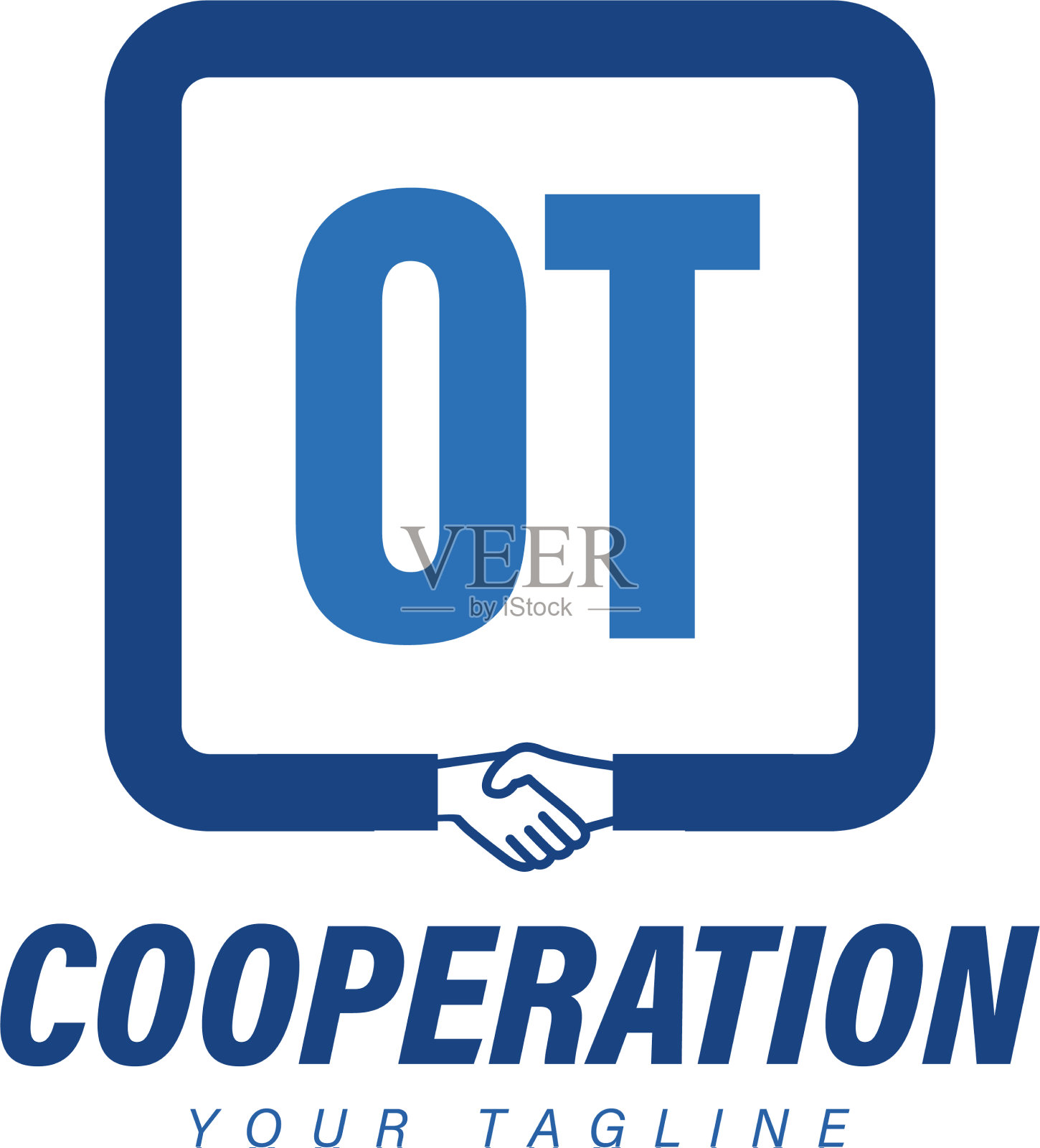 Ot字母标志设计与握手图标现代插画图片素材