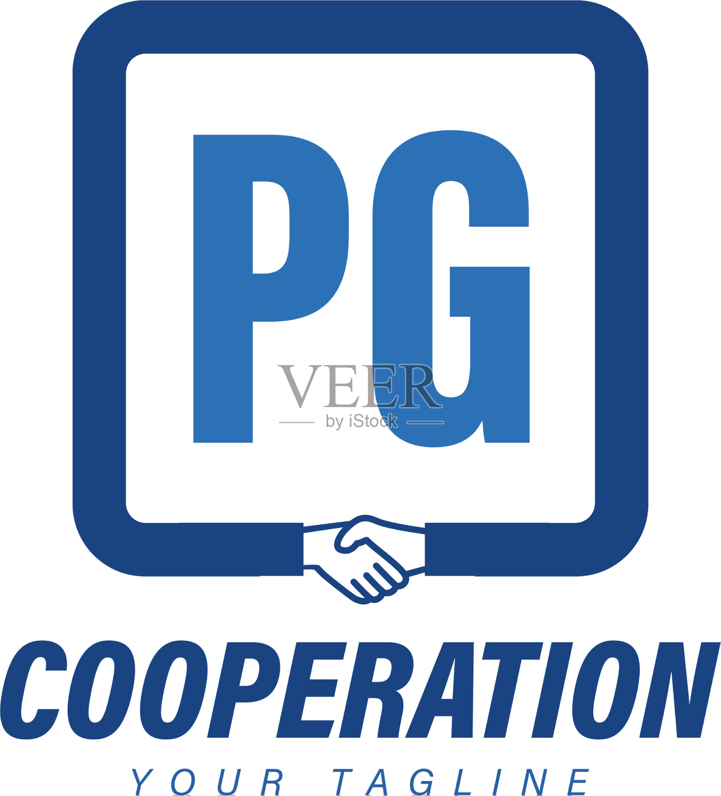 Pg字母标志设计与握手图标现代插画图片素材