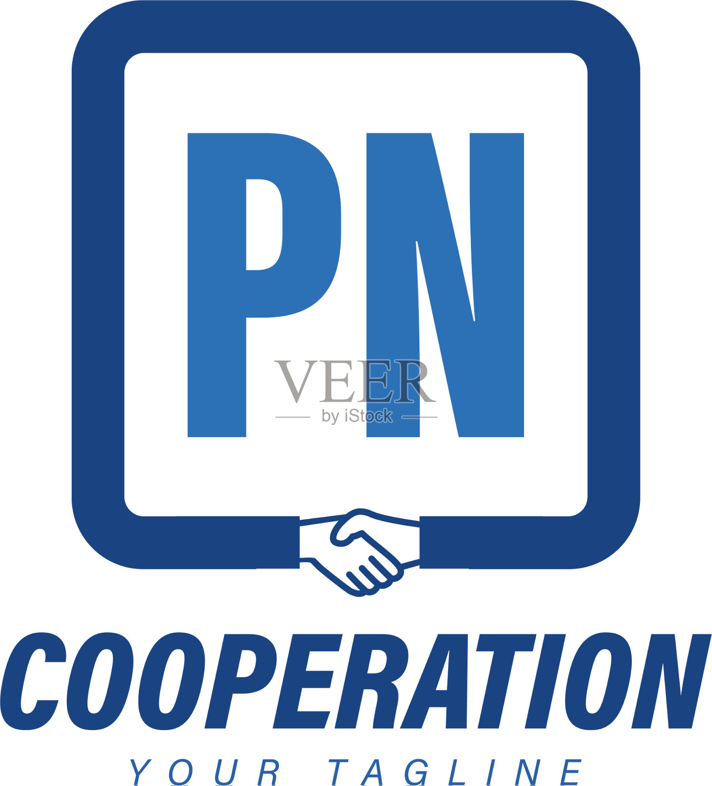 Pn字母标志设计与握手图标现代插画图片素材