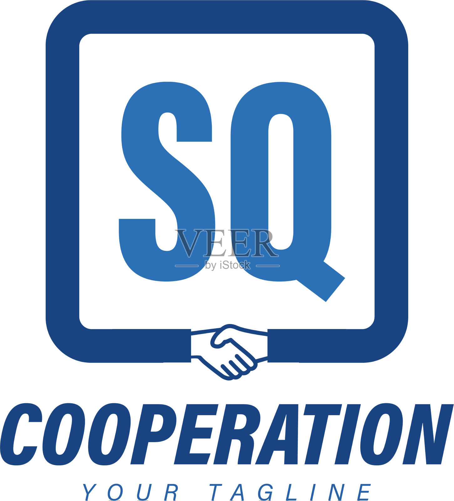 Sq字母标志设计与握手图标现代插画图片素材