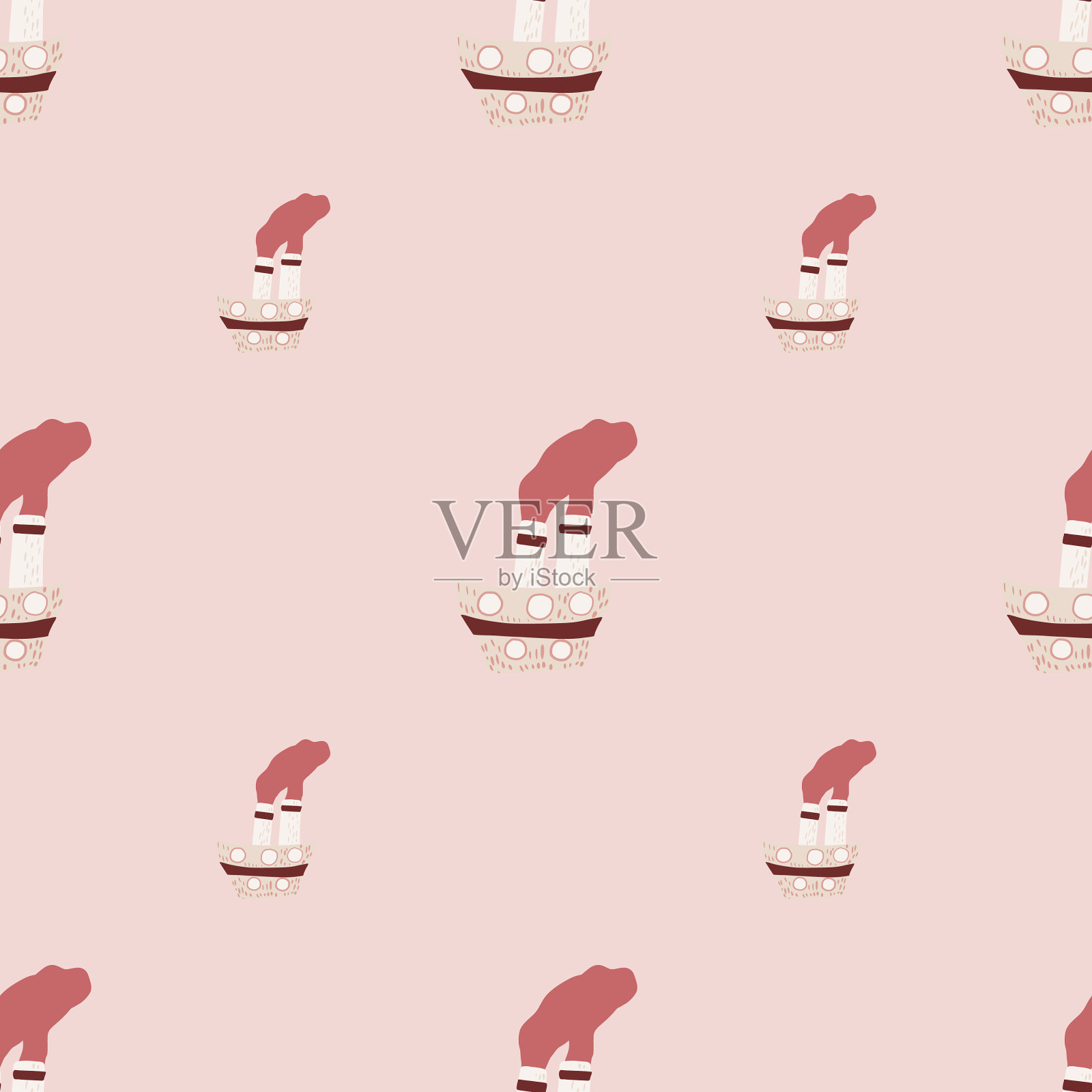 剪贴簿无缝图案与卡通蒸汽船插画图片素材