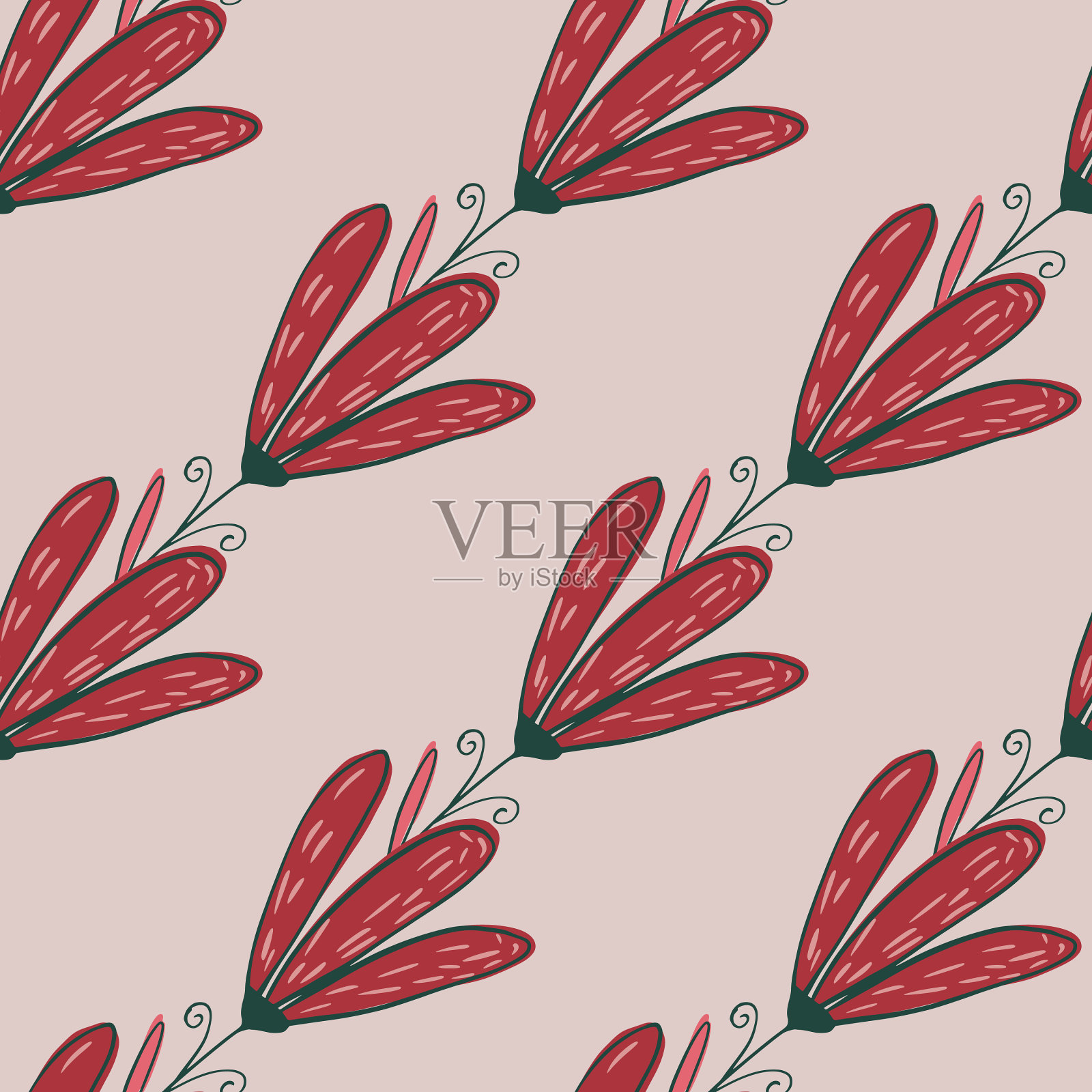 抽象植物开花无缝图案与手插画图片素材