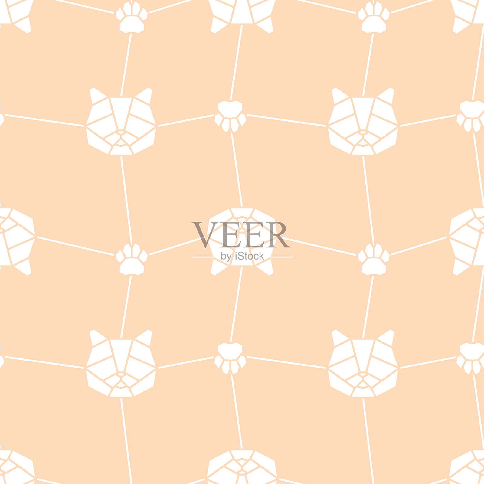 低聚无缝模式与猫头插画图片素材